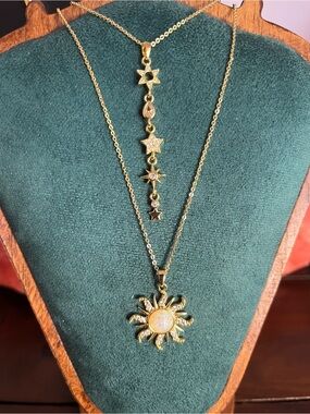 Gold-Tone Sun & Star Drop Pendant Necklace - Opal Accent 16-18” ea